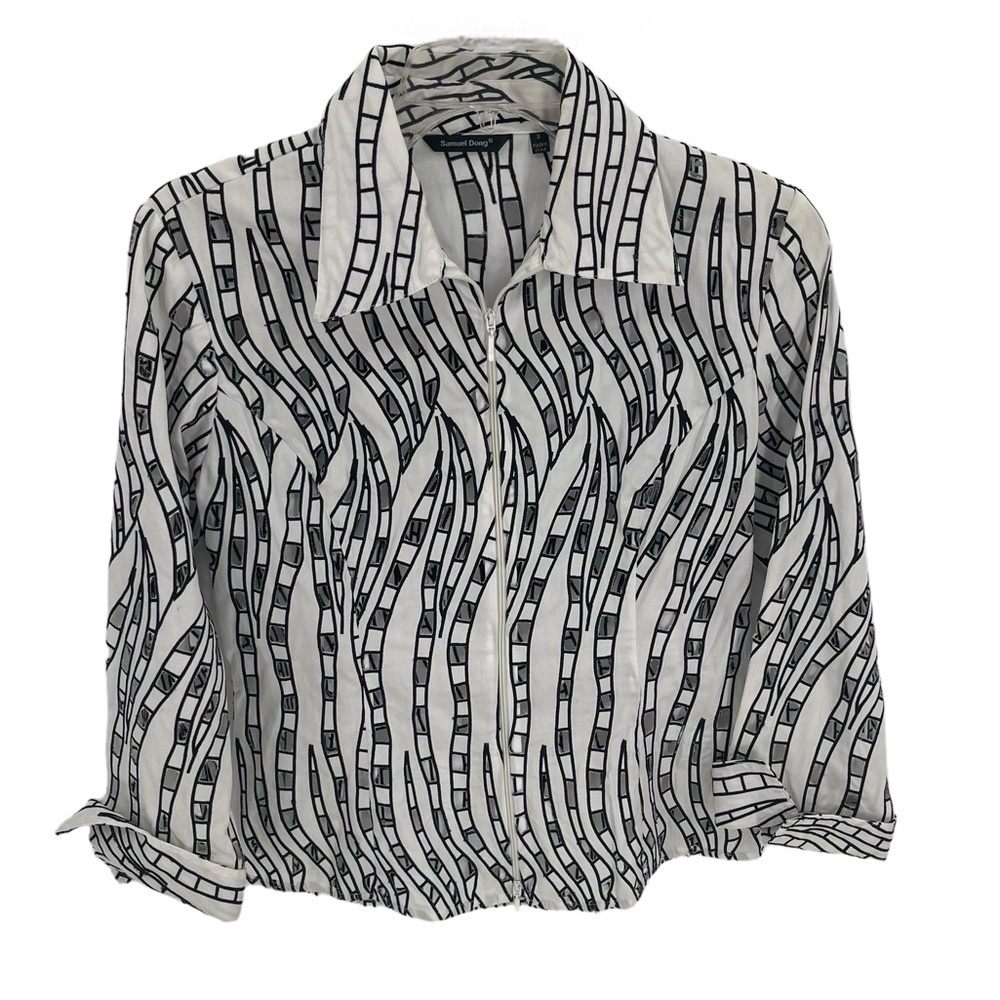 Samuel Dong Womens Jacket Small White Black Full Zip Black White Cutouts